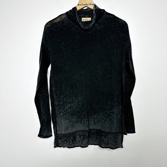 Chaser NWT Vintage Jersey Long Sleeve Hi-Low Turtle Neck Top Black Size Medium - Picture 1 of 5